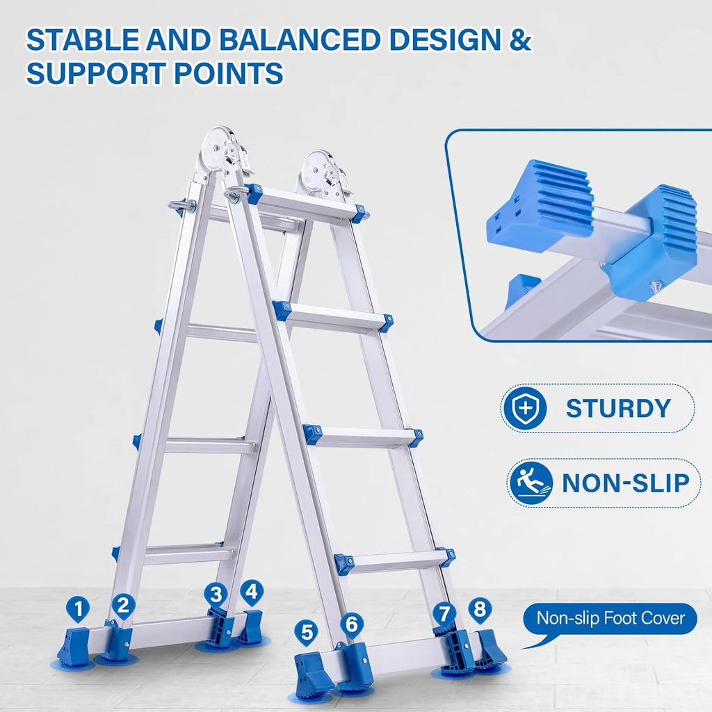 17 FT Multi Position Aluminum Folding Ladder with Stabilizer Bar L34878