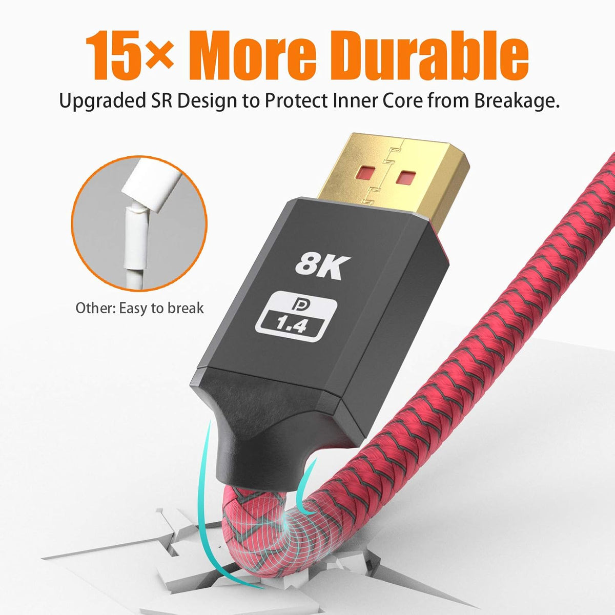 8K DisplayPort 1.4 Cable 25ft 2Pack Nylon Braided E220