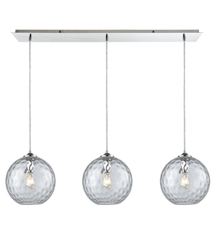 Polished Chrome 3 Light Linear Pan Fixture with Mercury Hammered Glass A35883