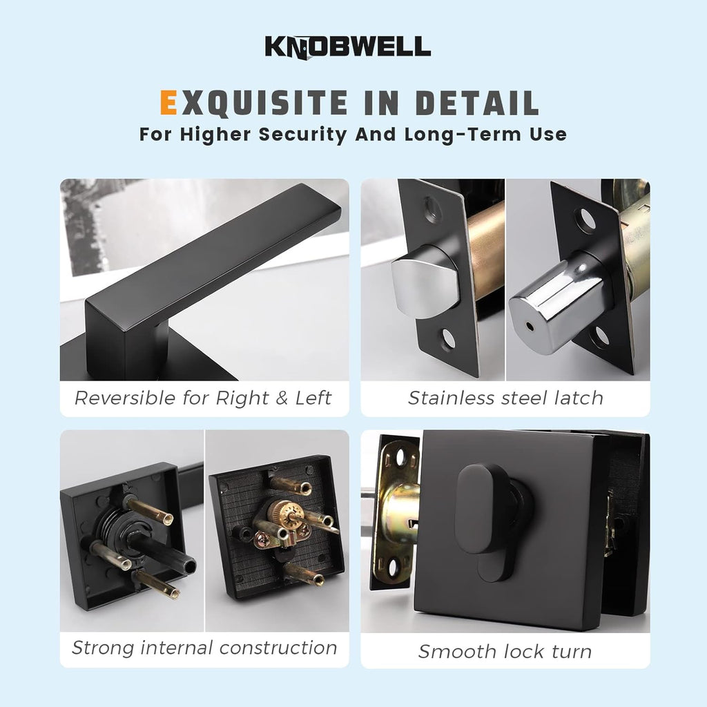 10 Pack Matte Black Entry Door Handle Set with Deadbolt and Lever F1145