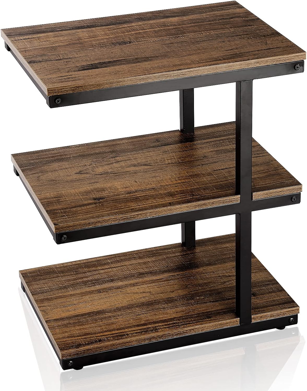3-Tier Rustic Brown Wood Side Table with Metal Frame L234525