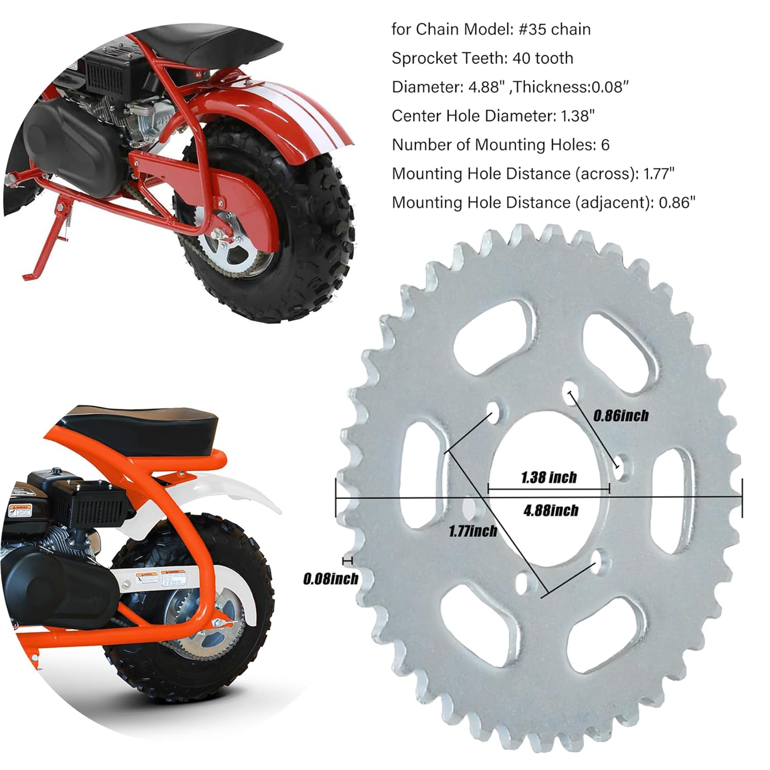 40 Teeth Rear Sprocket for Mini Bike Go Kart I609