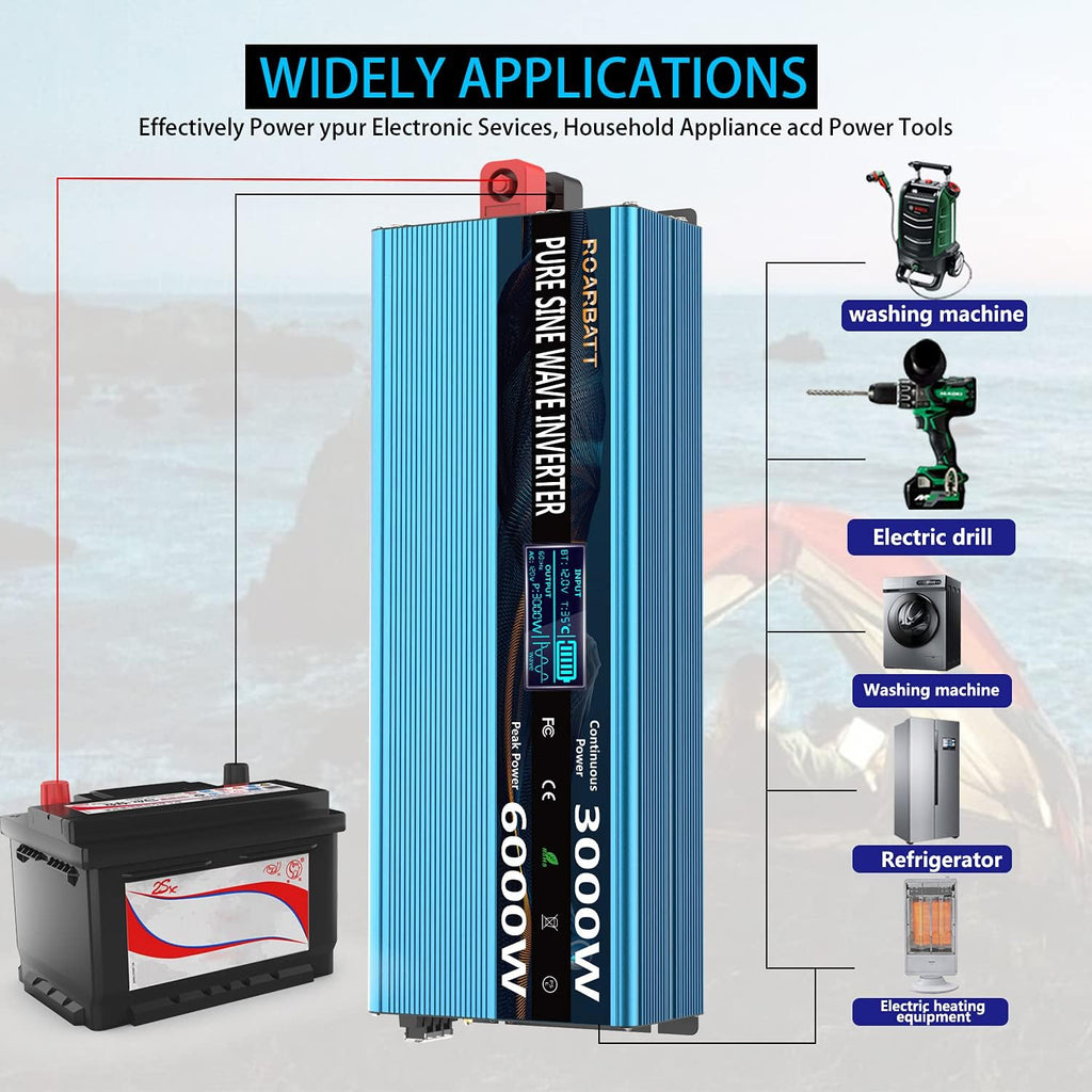 3000Watt 12V DC to AC 110V 120V Power Inverter with Remote Control 4 AC Outlets Dual USB Port B5989