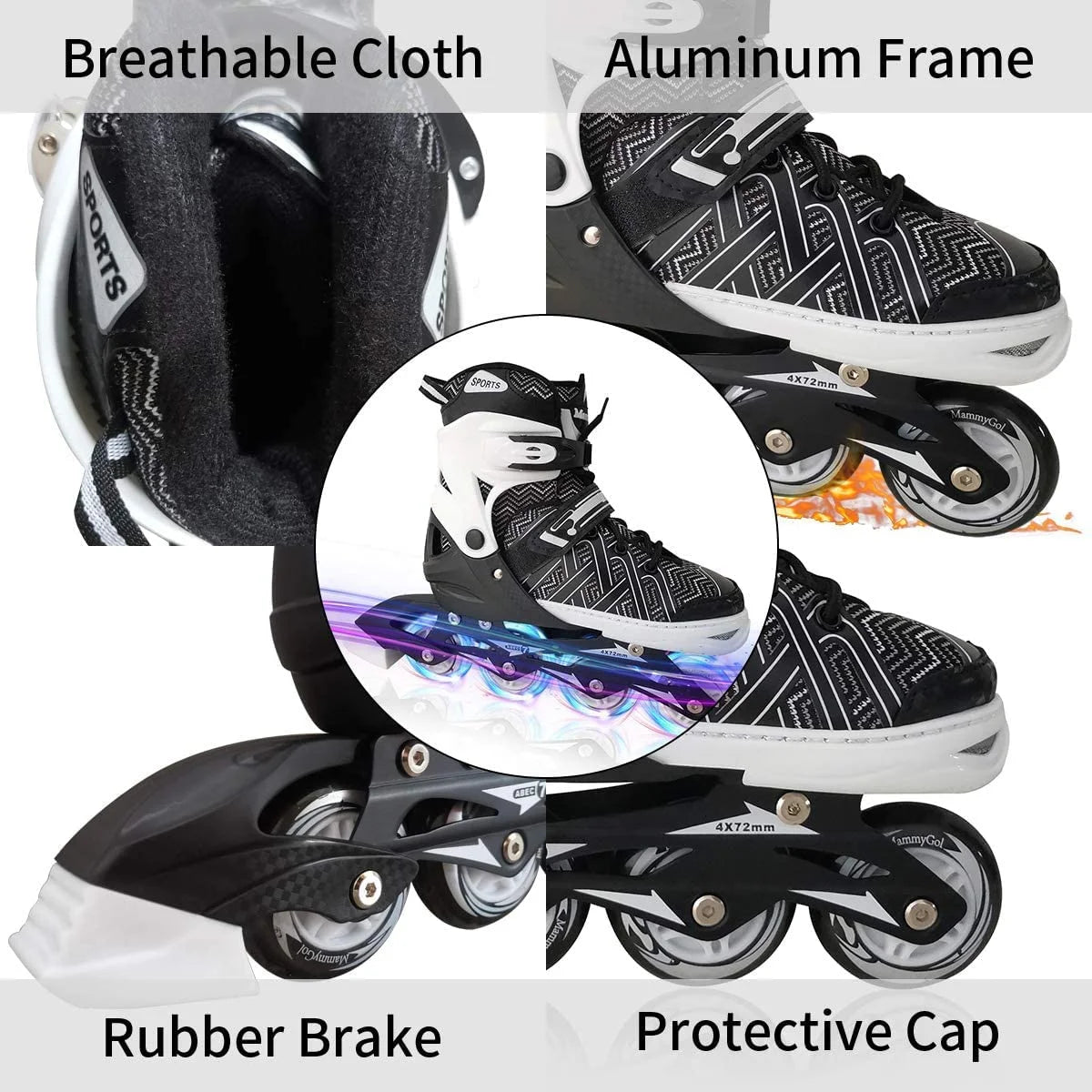 Black Adjustable Kids Inline Skates Q544316