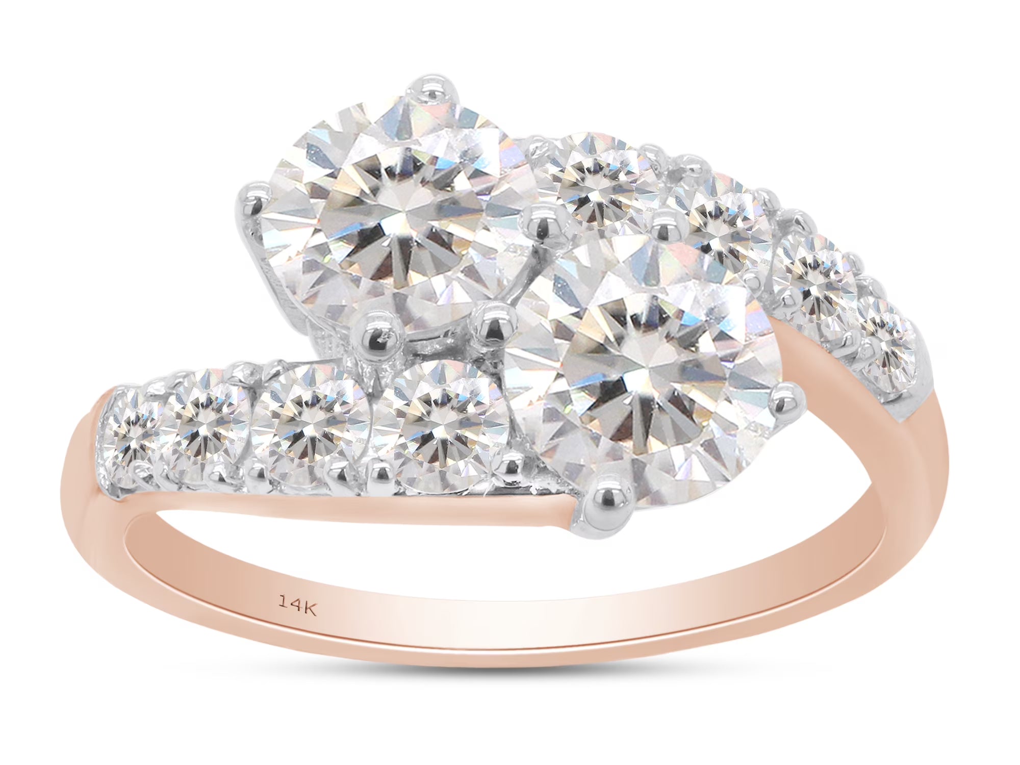 14K Solid Rose Gold Two Stone Bypass Engagement Ring L865