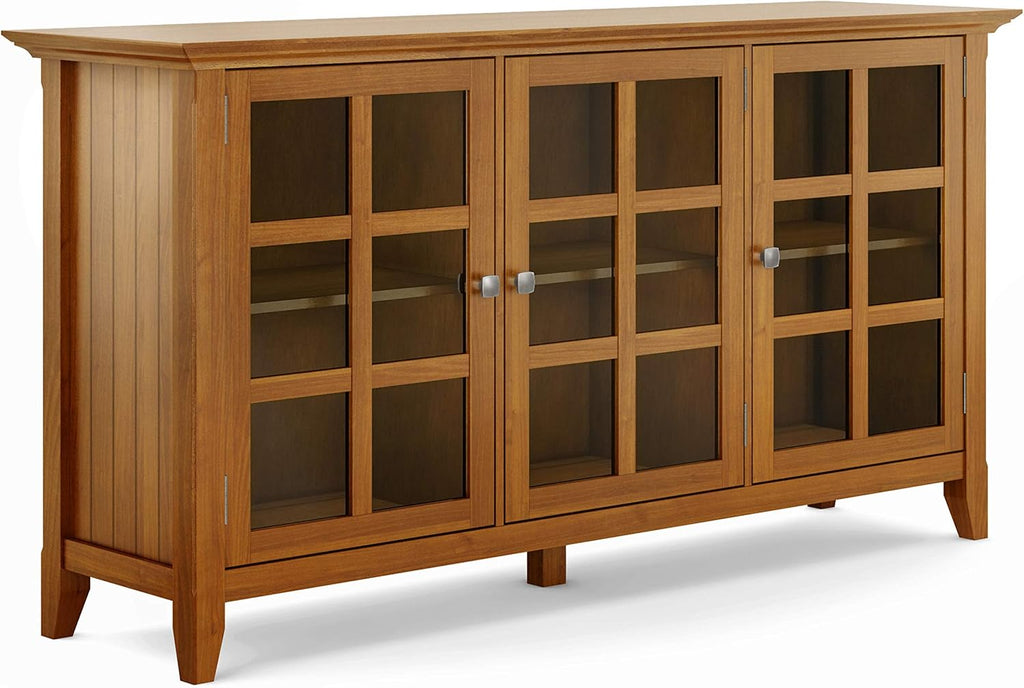Distressed Grey Solid Wood Storage Cabinet with 3 Tempered Glass Doors and 3 Adjustable Shelves L729302