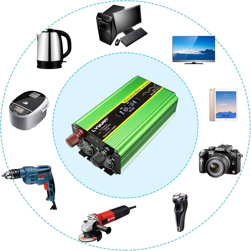 Pure Sine Wave Inverter 1600 Watts DC 12V to AC 110V with Remote Controller and LCD Display S61345