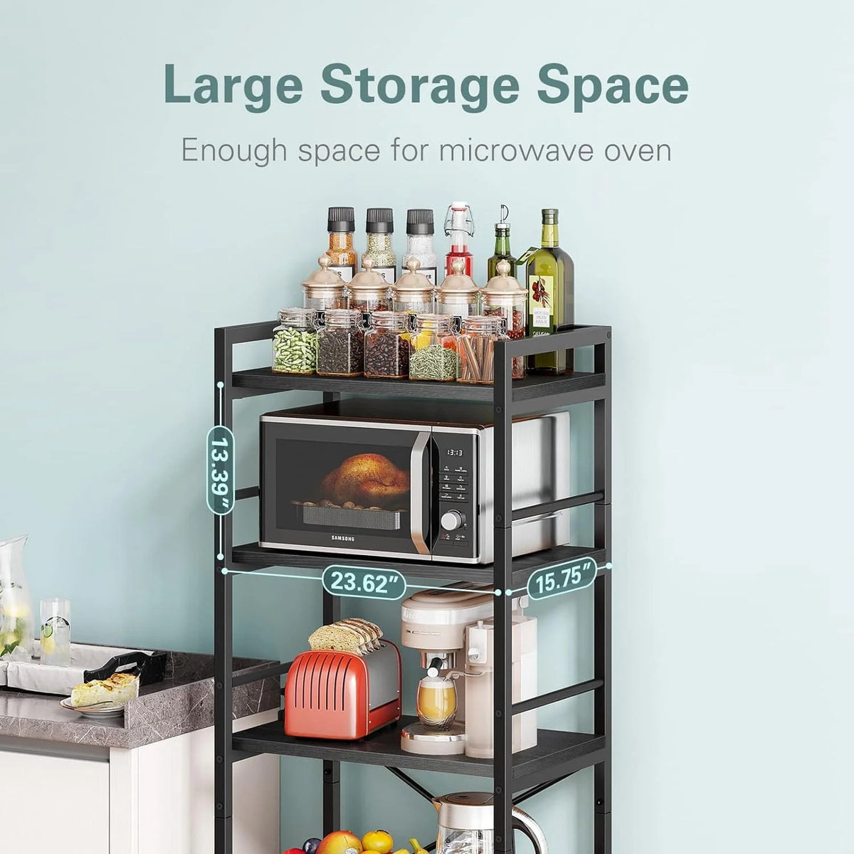 5-Tier Free Standing Kitchen Storage Shelf Rack, Black Q702