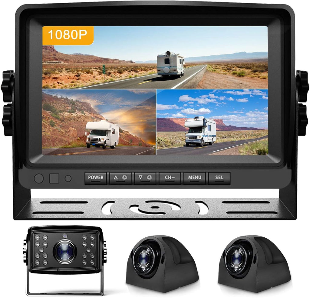9'' 1080P DVR Wired Backup Camera System, HD Quad Split Monitor, 4 x Cameras, IP69 Waterproof M4632