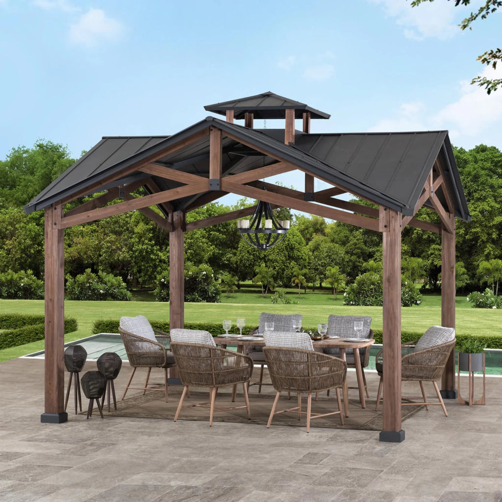 12.5 ft. x 12.5 ft. Cedar Framed Gazebo with Steel Hardtop Roof H542393