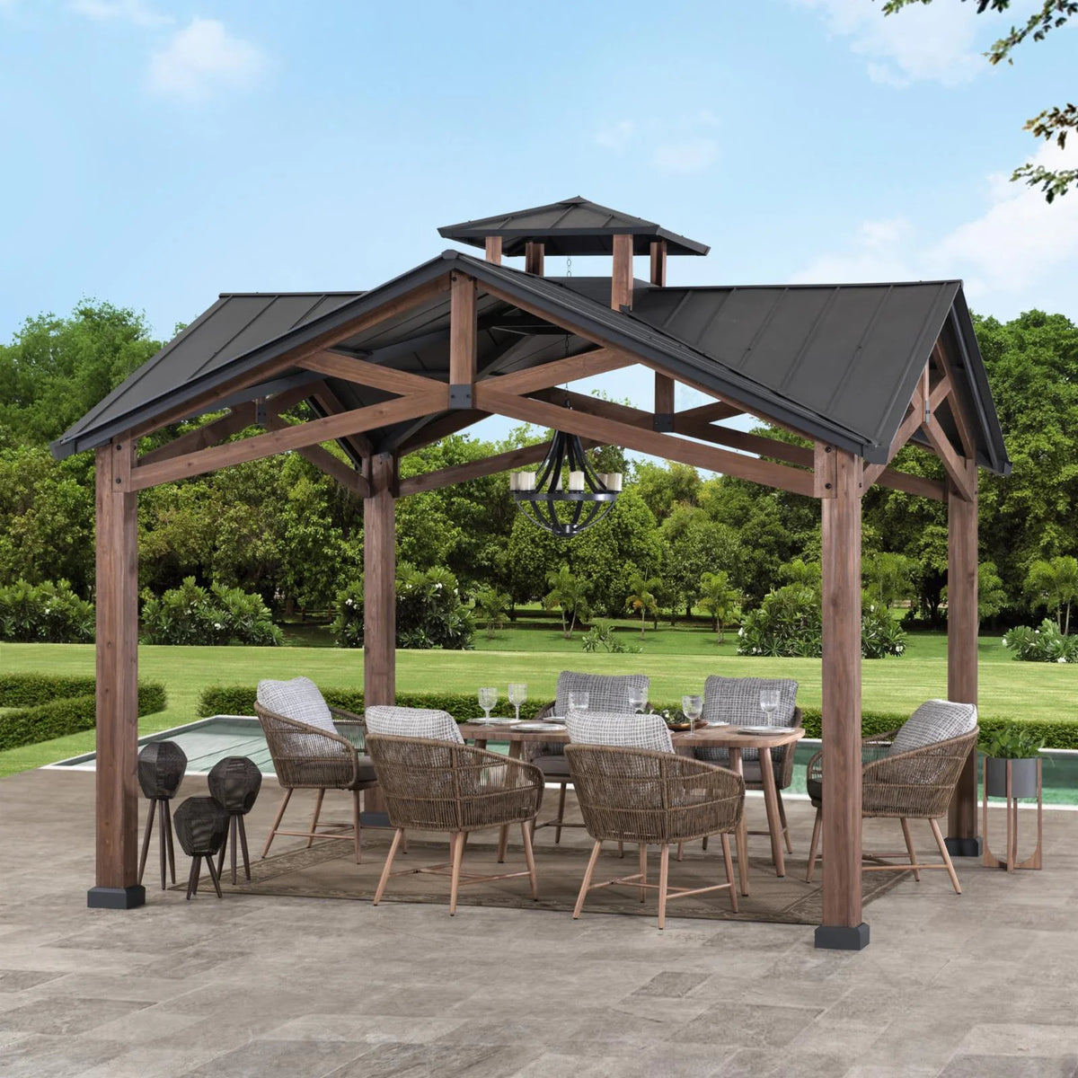 12.5 ft. x 12.5 ft. Cedar Framed Gazebo with Steel Hardtop Roof H542393