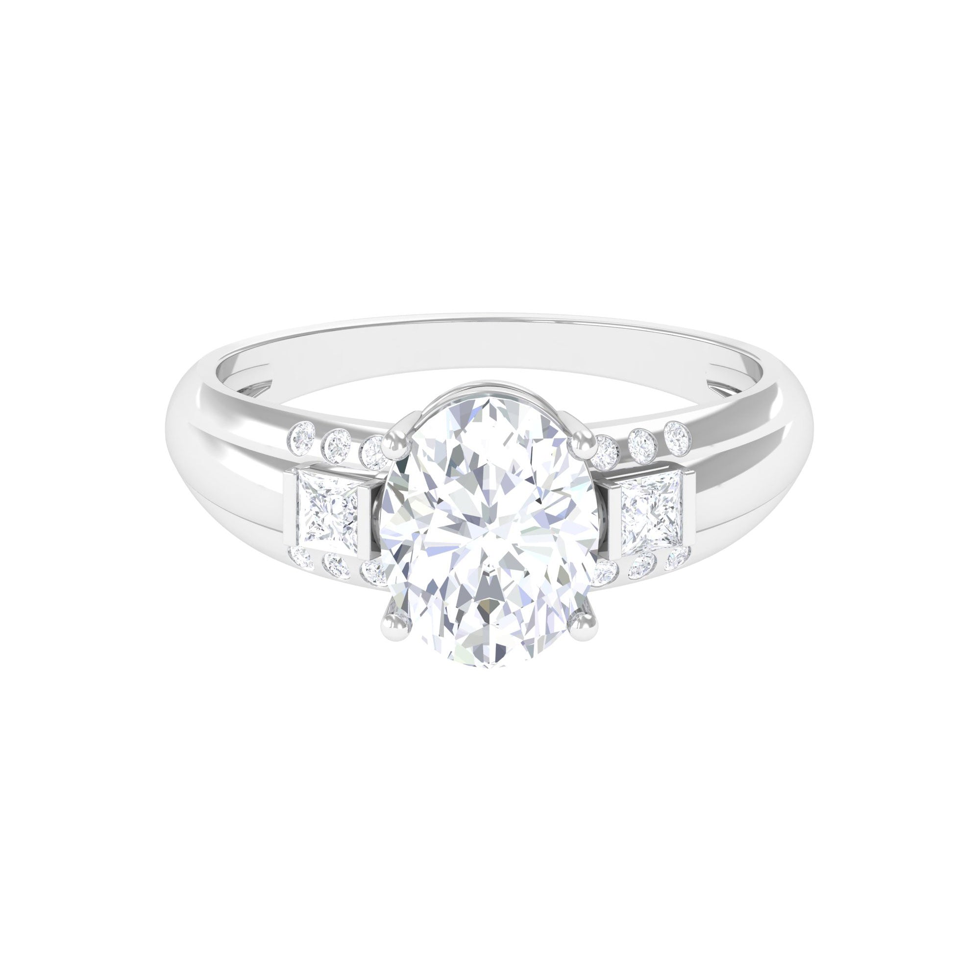 925 Sterling Silver Oval Zircon Engagement Ring W534