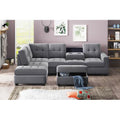3 Piece Microfiber Sectional Sofa with Reversible Chaise Lounge Storage Ottoman and Cup Holders V6610