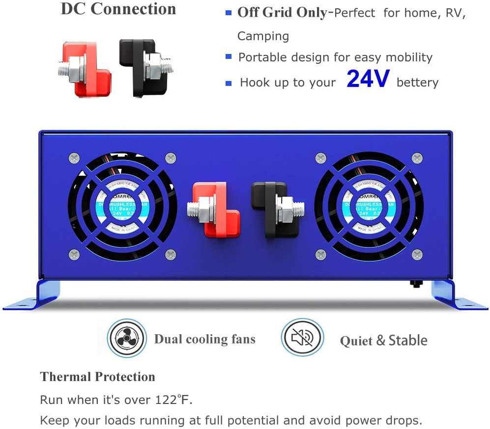 2000W Pure Sine Wave Power Inverter 24V DC to AC 120V with Remote Switch M8948