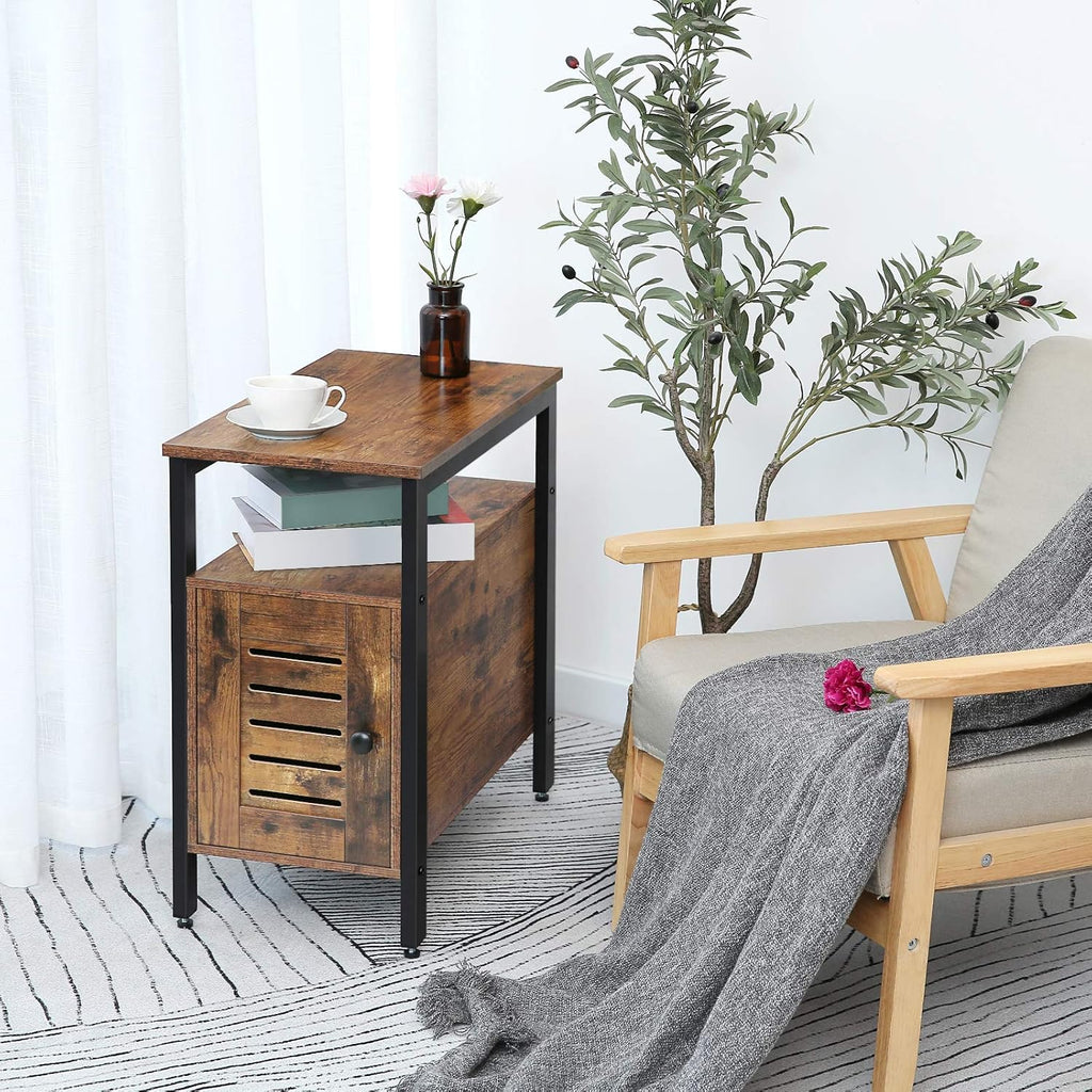 Narrow Nightstand with Cabinet, Rustic Brown W737