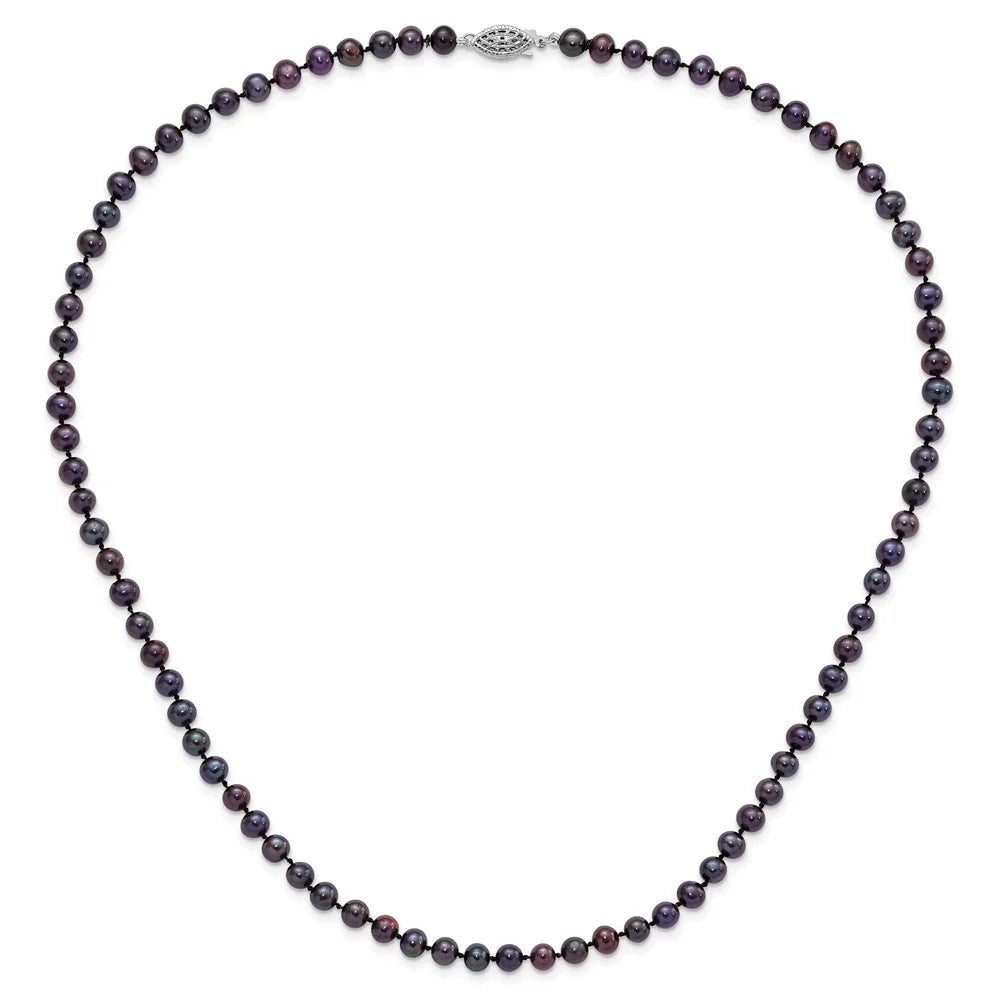 Rhod-plated 5-6mm Black Pearl Necklace X18152