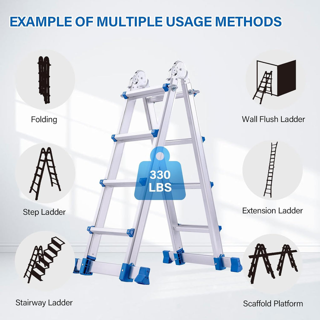 17 FT Multi Position Aluminum Folding Ladder with Stabilizer Bar L34878