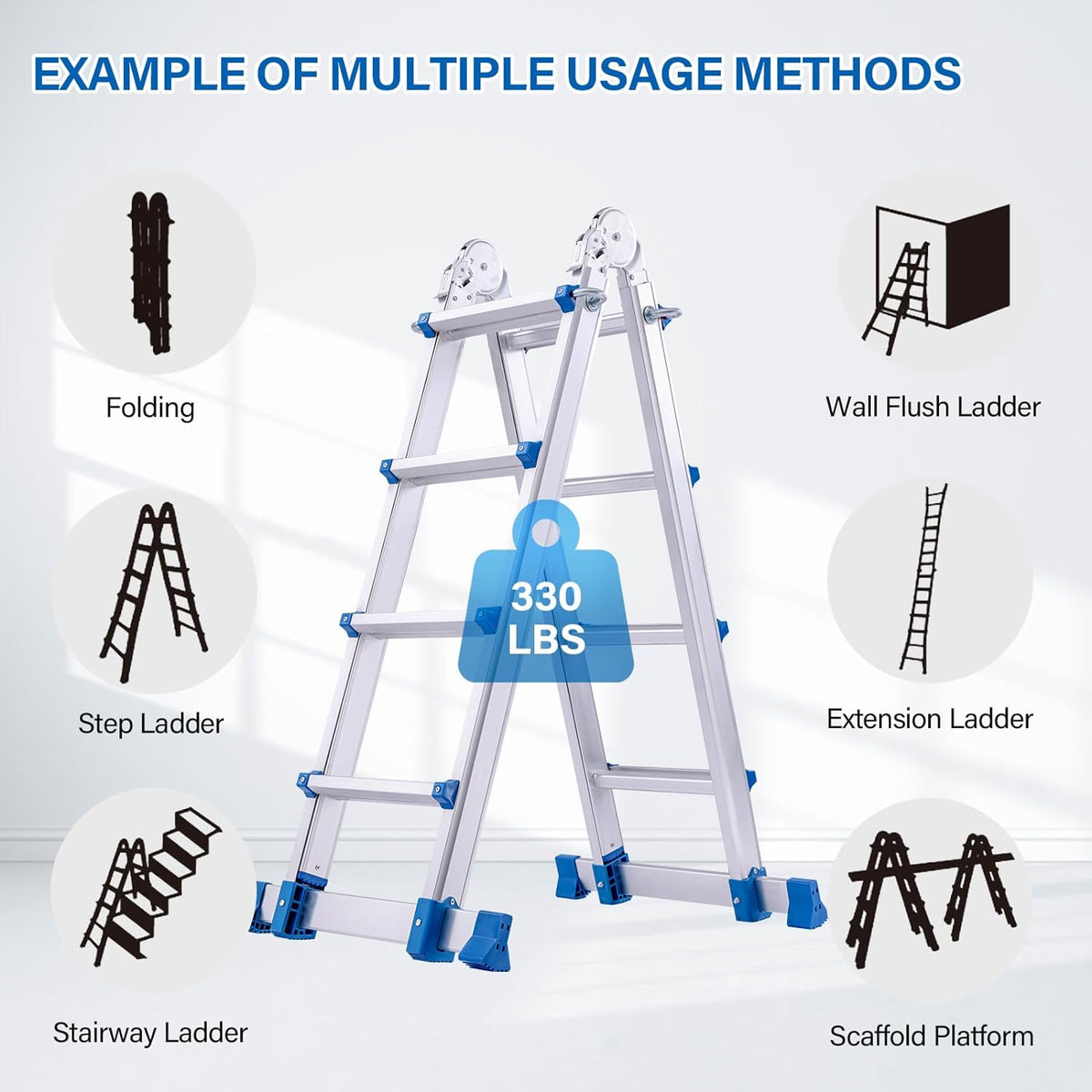 17 FT Multi Position Aluminum Folding Ladder with Stabilizer Bar L34878