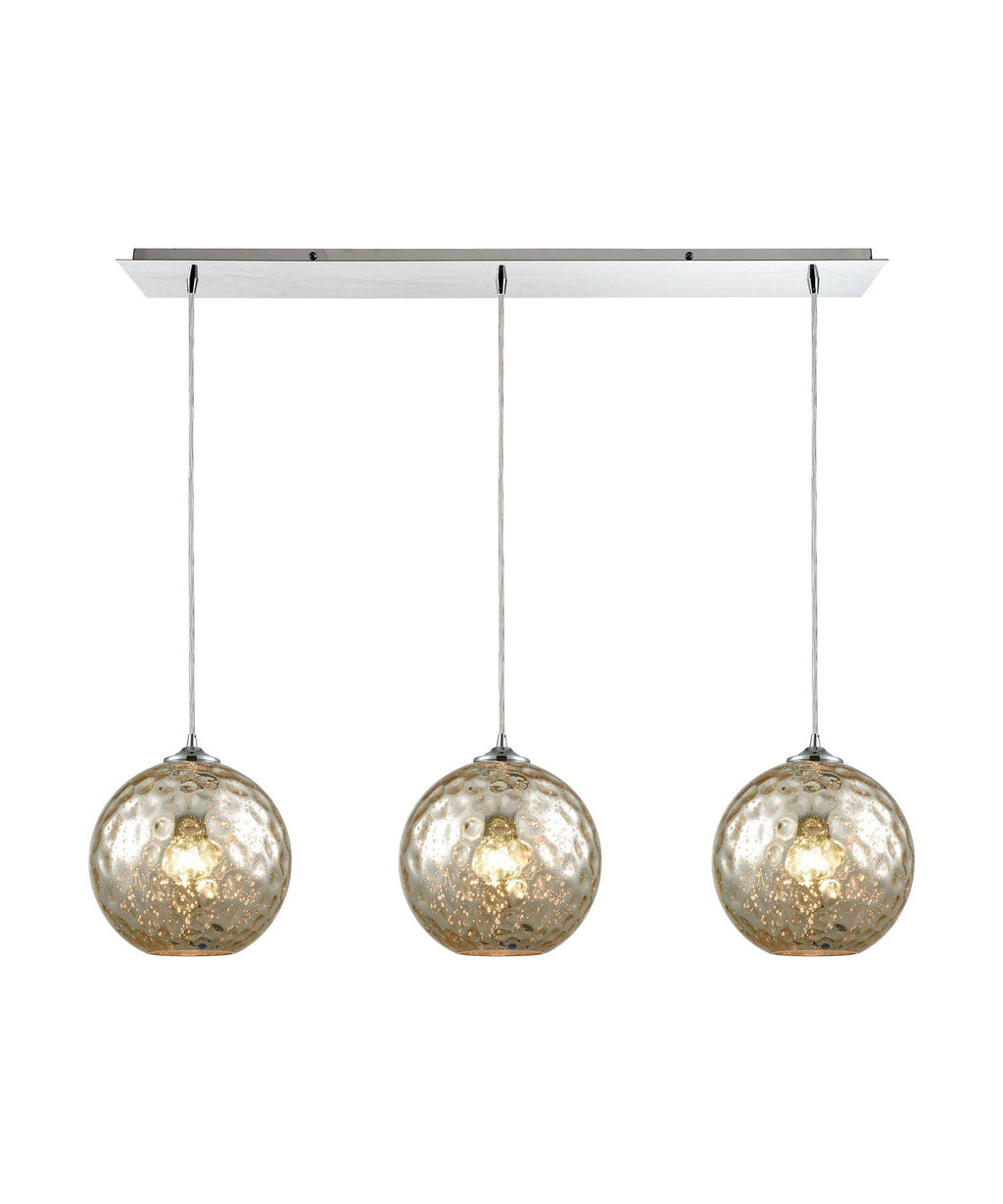 Polished Chrome 3 Light Linear Pan Fixture with Mercury Hammered Glass A35883