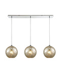Polished Chrome 3 Light Linear Pan Fixture with Mercury Hammered Glass A35883