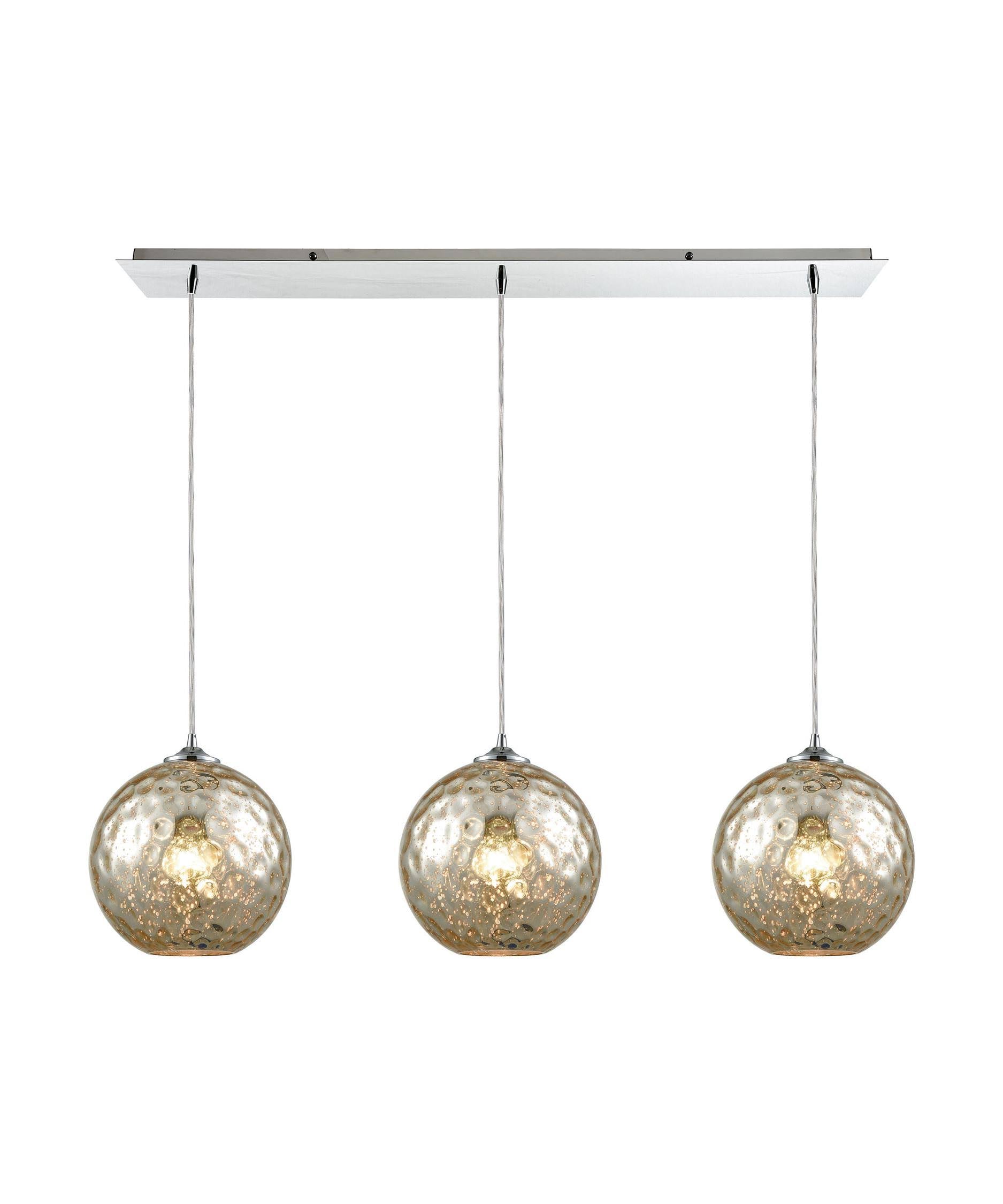 Polished Chrome 3 Light Linear Pan Fixture with Mercury Hammered Glass A35883