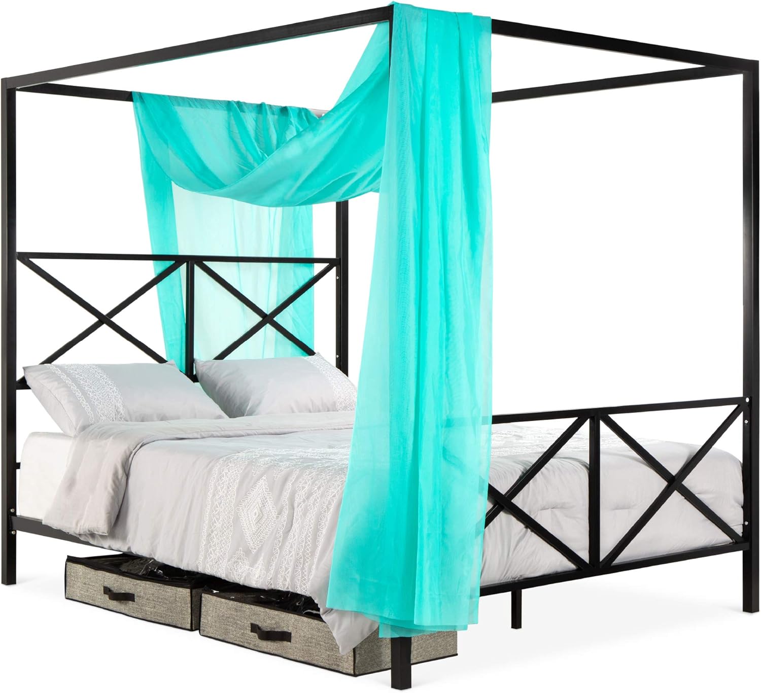 White Queen Size Metal Canopy Bed S684727