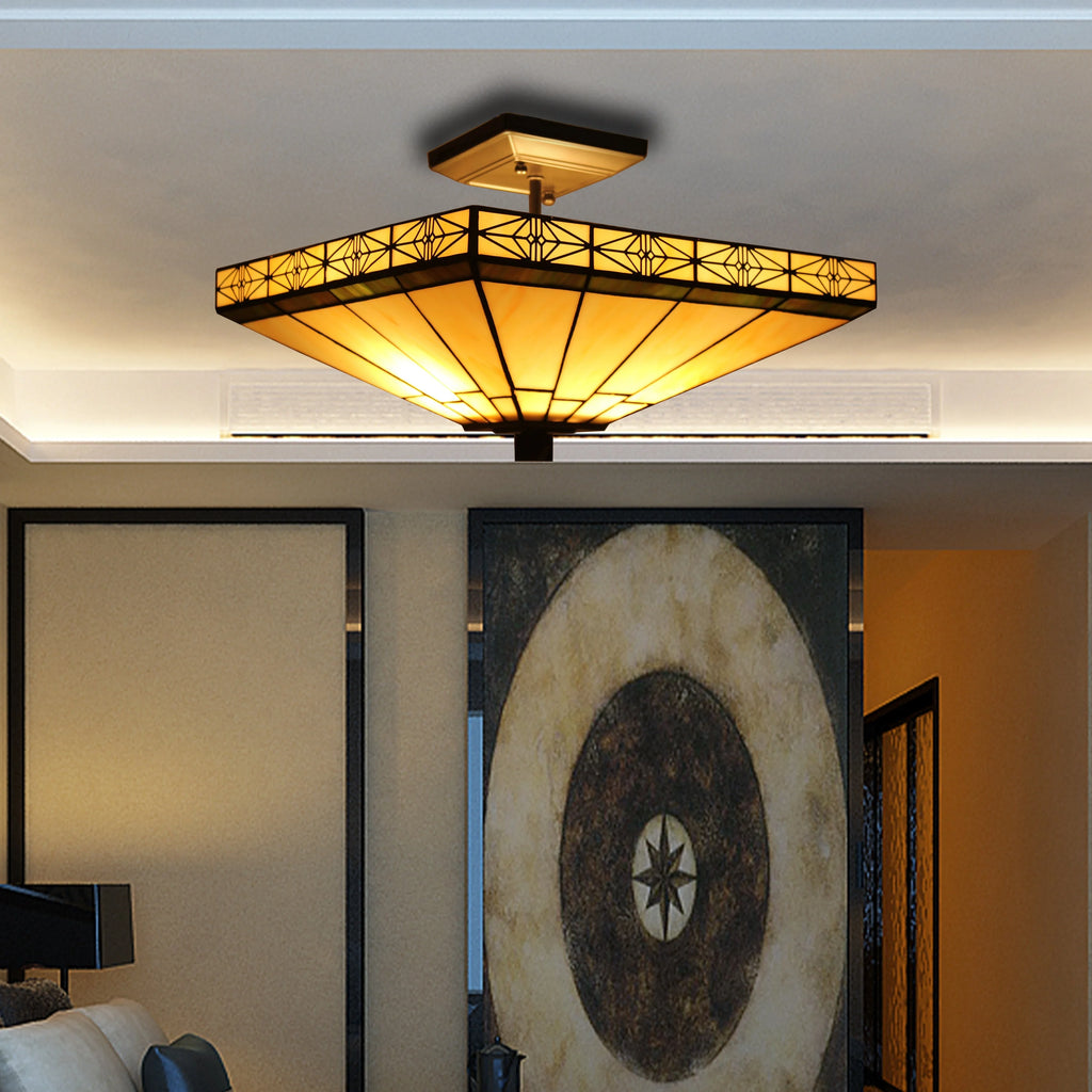 Tiffany-Style 2 Light Mission Semi-Flush Ceiling Fixture P40612