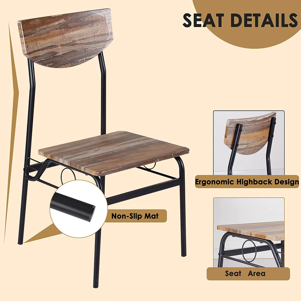5 Piece Dining Table Set with 4 Chairs and Storage Rack, Wooden Top and Metal Legs, Rustic Brown H164209