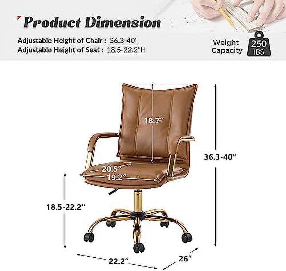 Camel Faux Leather Adjustable Swivel Office Desk Chair L7543