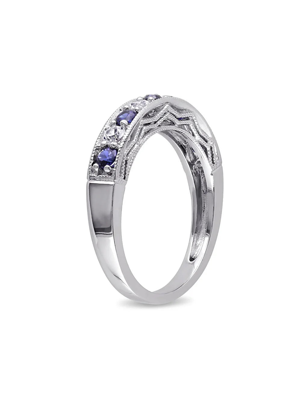 Lab-Created Dark Blue and White Sapphire Ring in Sterling Silver N42378