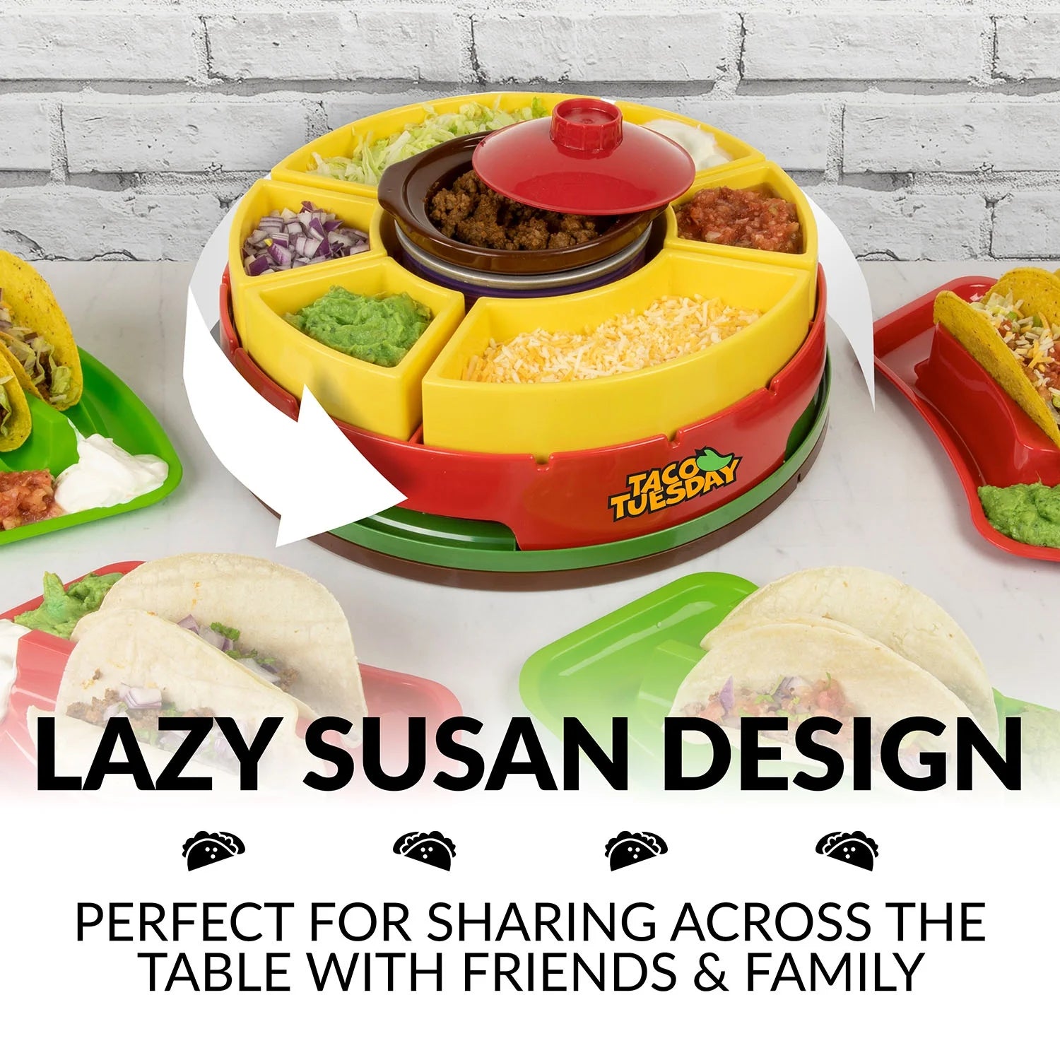 Lazy Susan Taco Bar with Warming Pot and 4 Taco Holders Q82504