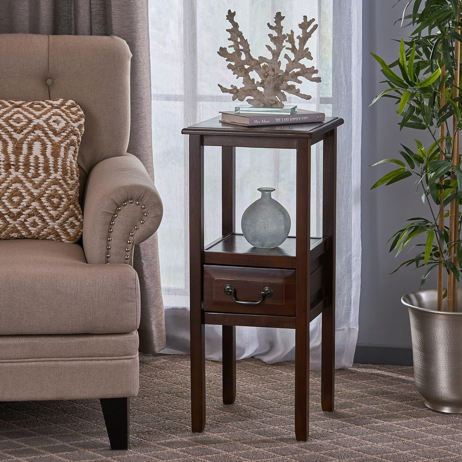 Brown Mahogany Acacia Wood Accent Table, Pack of 2 Q826