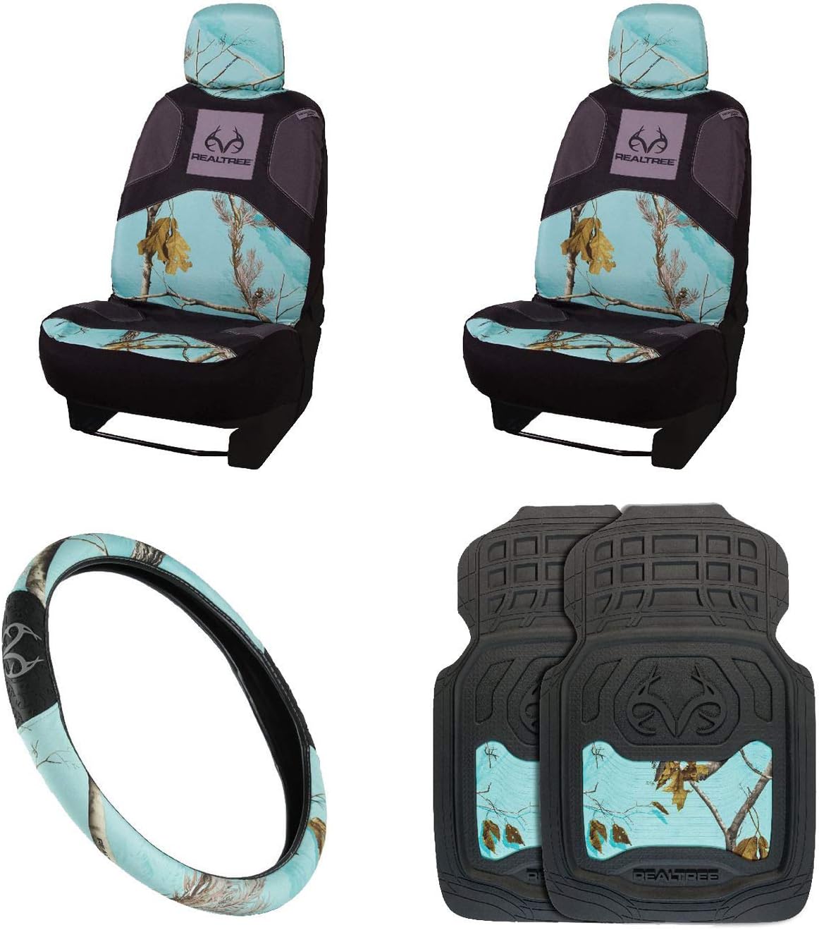 3pc Camo Auto Accessories Kit, 2 Front Seat Covers and 1 Wheel Cover P9527