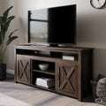 Modern Barn Door Wood Electric Fireplace TV Stand with Two Open Shelves and Cabinets Y310065