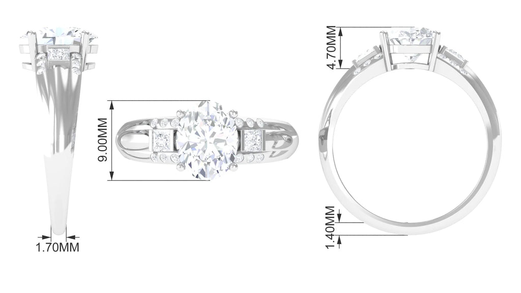 925 Sterling Silver Oval Zircon Engagement Ring W534