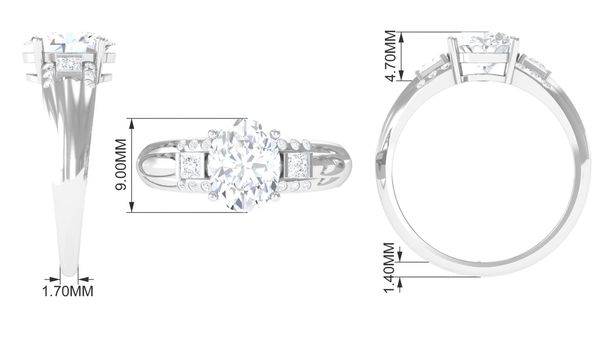 925 Sterling Silver Oval Zircon Engagement Ring W534