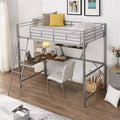 Silver Twin Steel Loft Bed with Built-in-Desk C913