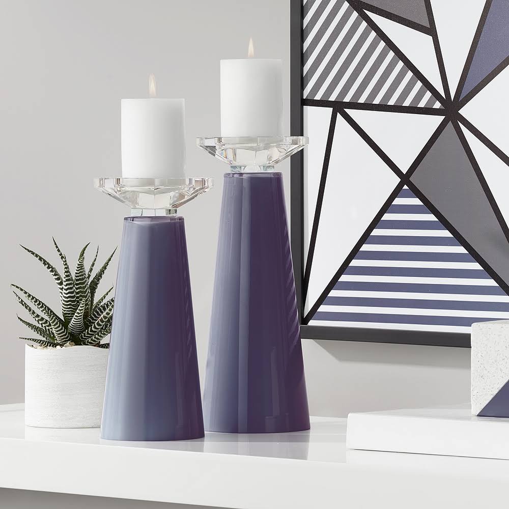 Plum Glass Pillar Candle Holder Set of 2 F7825