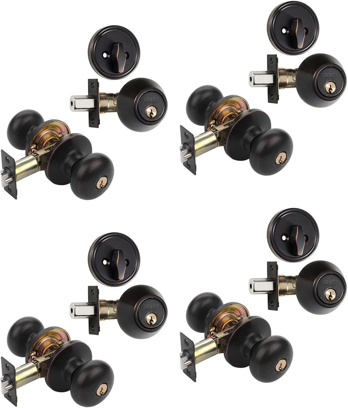 Aged Oil Rubbed Bronze Entry Door Knob Lockset and Deadbolt Combination Set (4 Pack) H40597
