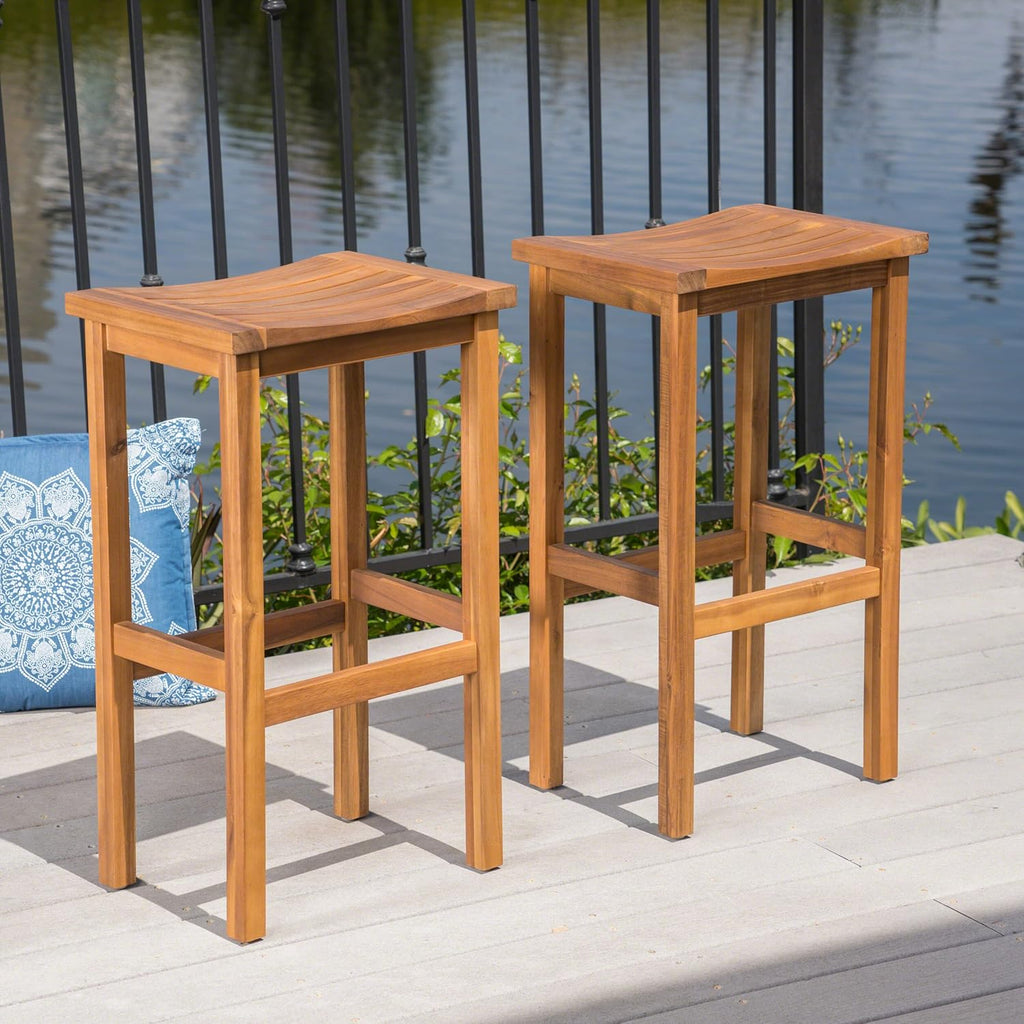 2-Pcs Set Acacia Wood Barstools C8054