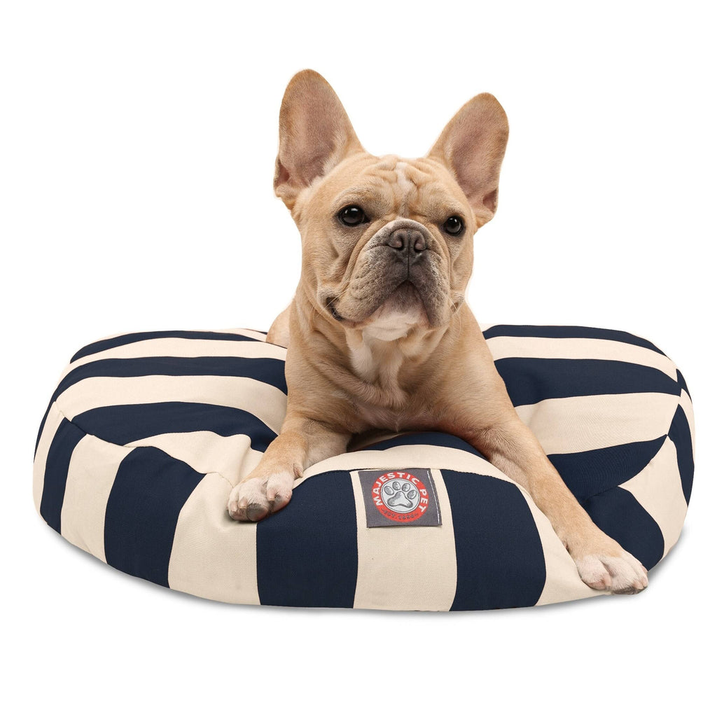 Navy Blue Vertical Stripe Medium Round Pet Bed X338