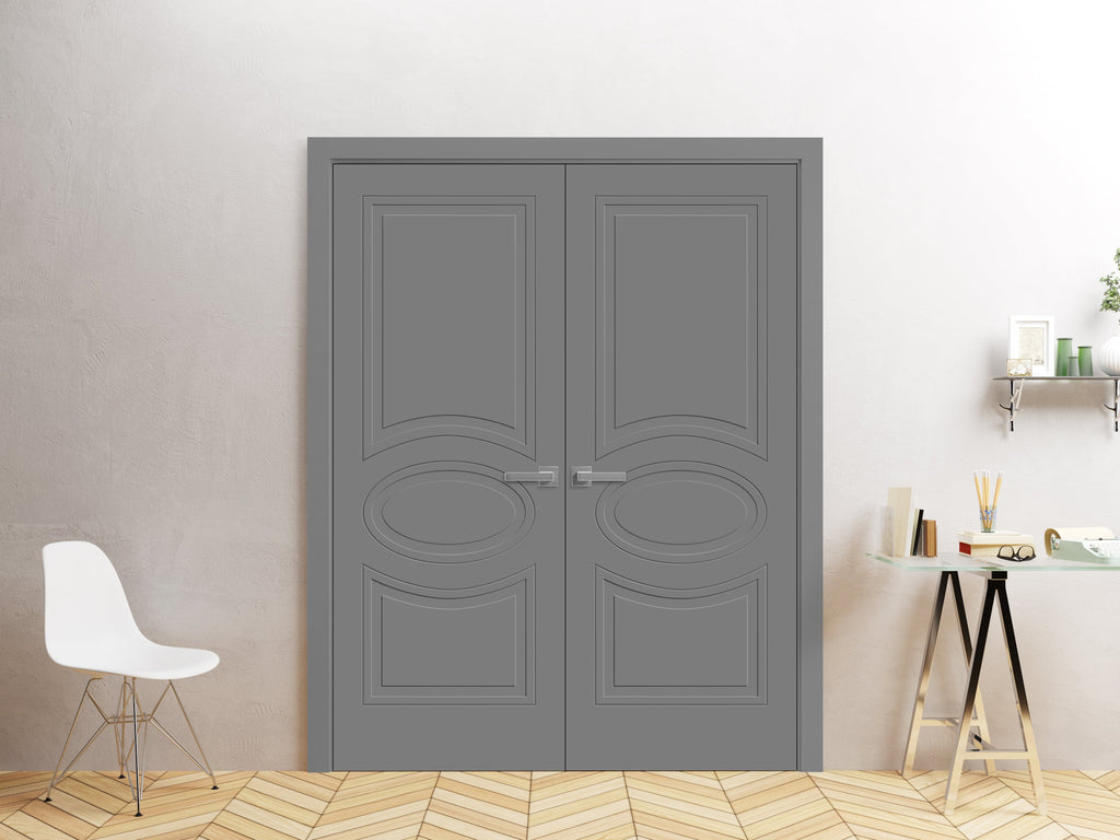 French Double Doors 36 x 80 inches Painted Grey Wood V906