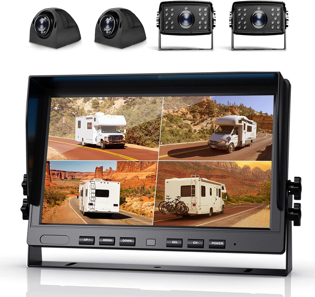 9'' 1080P DVR Wired Backup Camera System, HD Quad Split Monitor, 4 x Cameras, IP69 Waterproof M4632