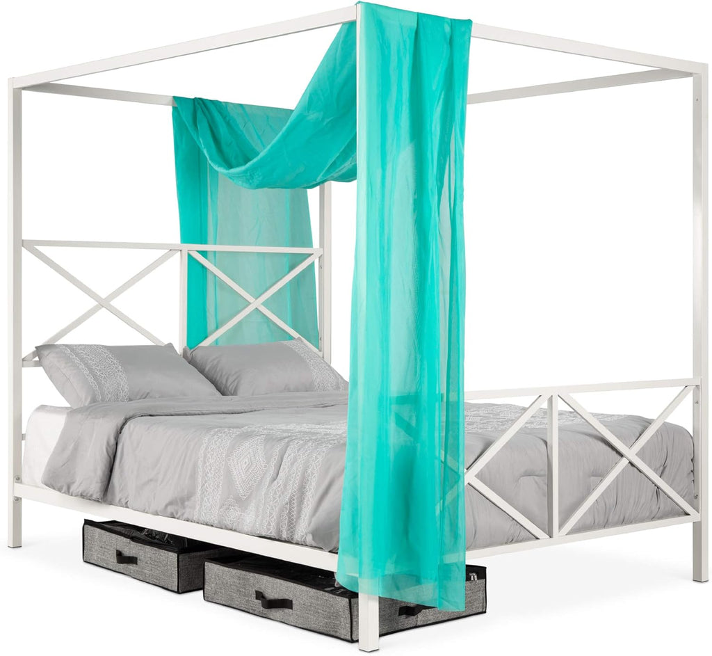 White Queen Size Metal Canopy Bed S684727
