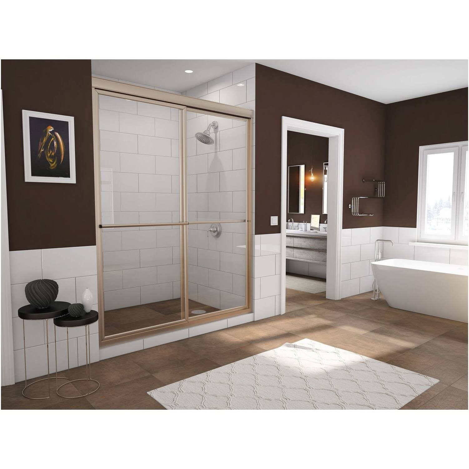 Framed Sliding Shower Door with Towel Bar in Clear Glass Q7054