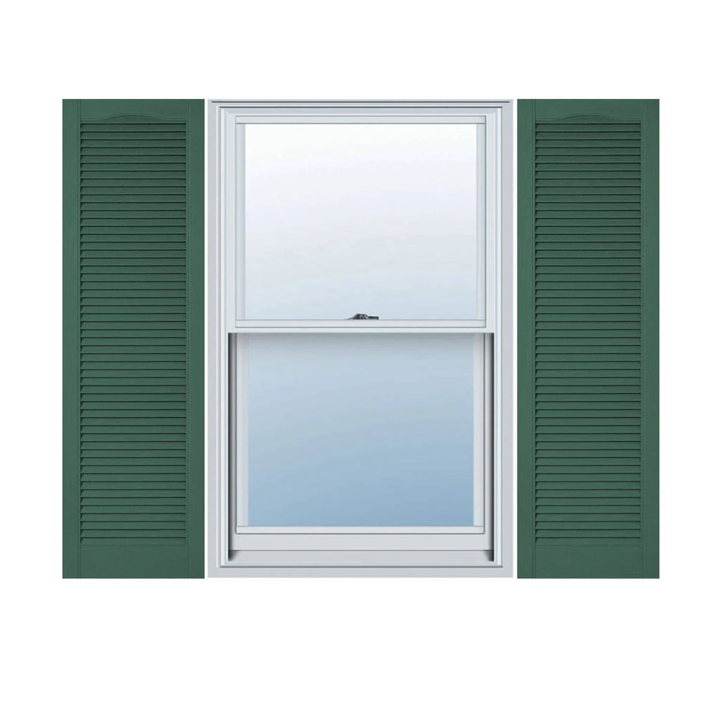 18 inchw x 86 inchh Vinyl Cathedral Top Louver Shutters, Per Pair, Forest Green F807
