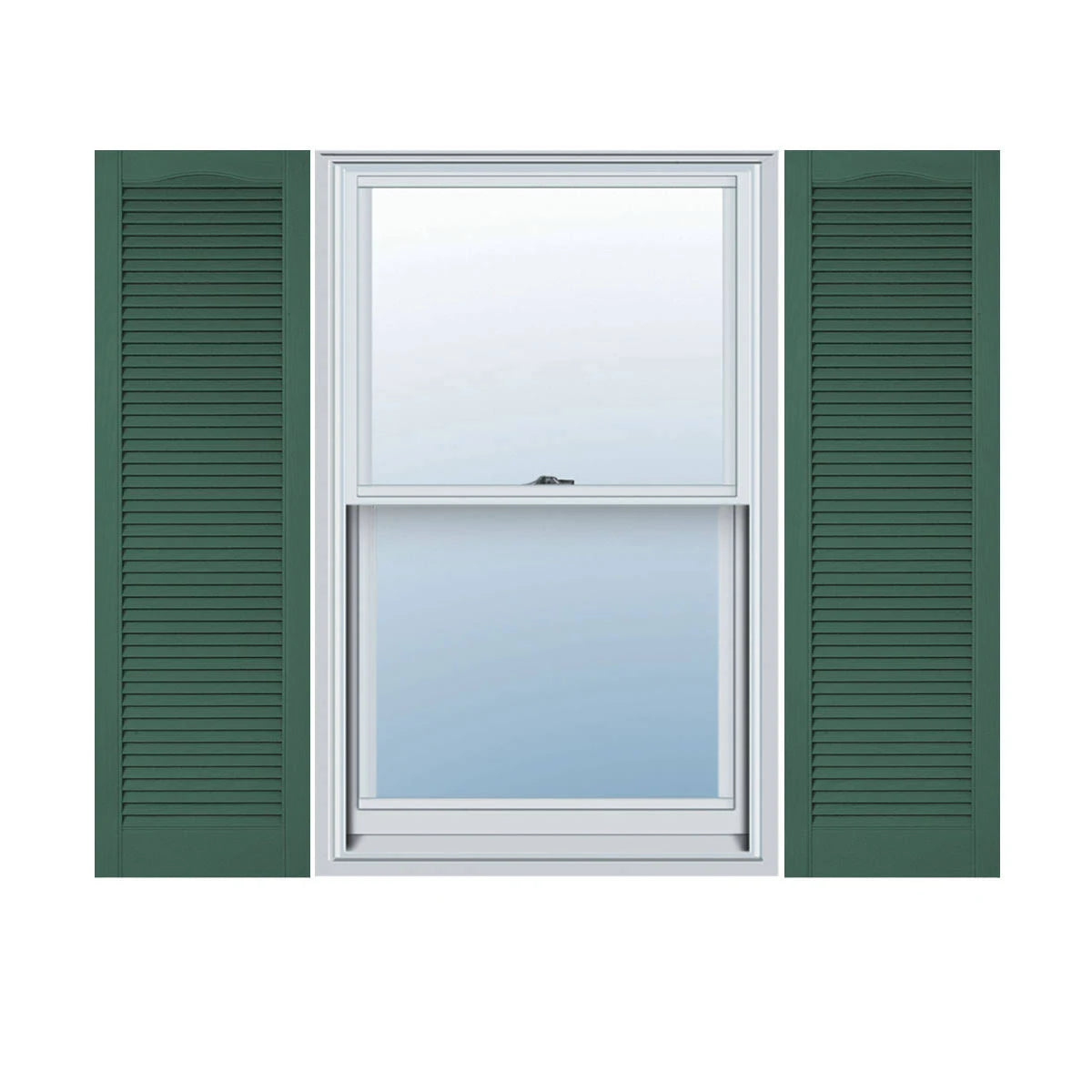 18 inchw x 86 inchh Vinyl Cathedral Top Louver Shutters, Per Pair, Forest Green F807