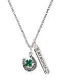 Good Luck Horseshoe Green Four Leaf Clover Bar Charm Necklace, 23" N41912