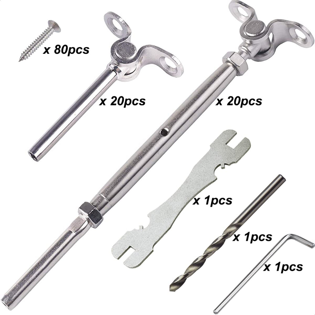 20 Pairs Stainless Steel Cable Railing Kit U1896
