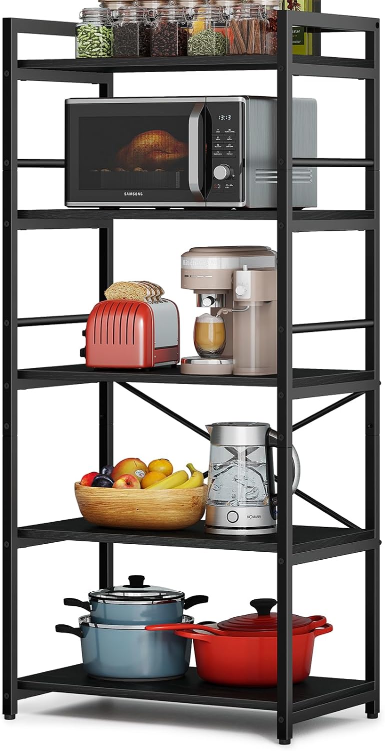 5-Tier Free Standing Kitchen Storage Shelf Rack, Black Q702